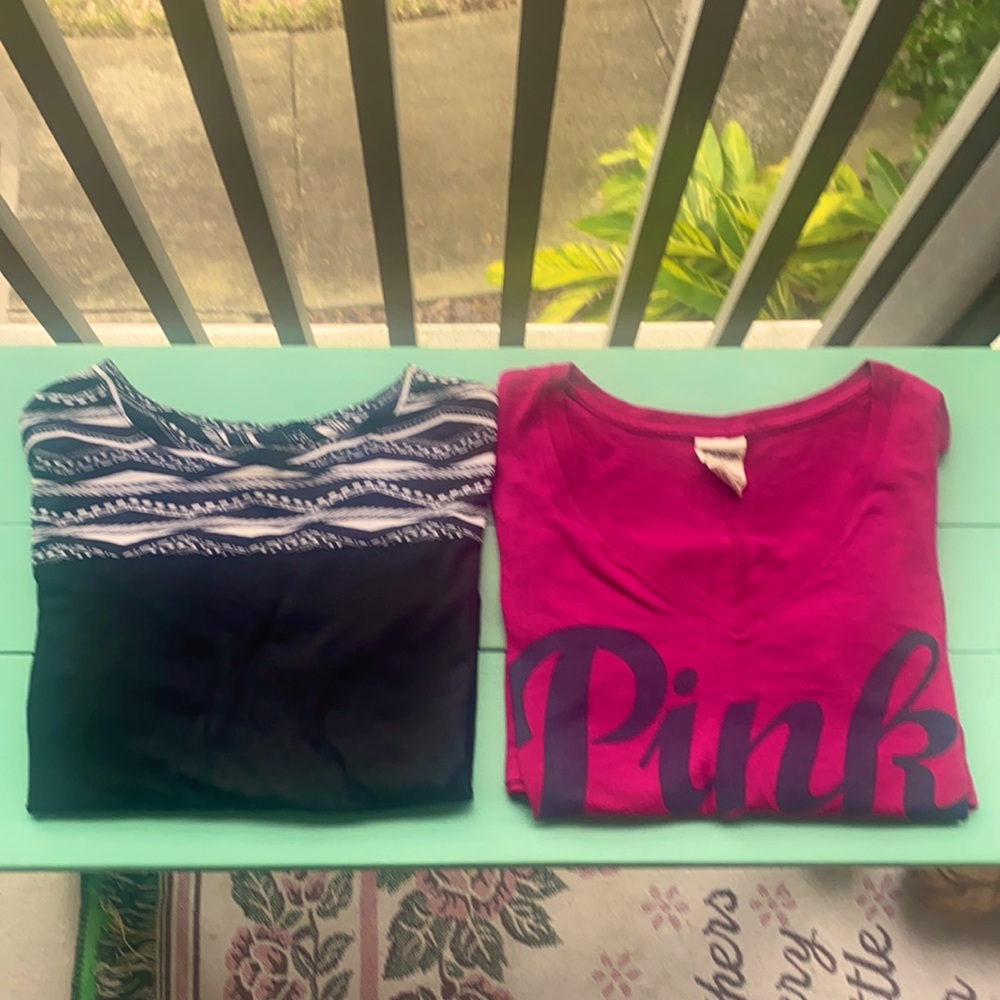 Victoria Secret Pink- 2 women’s T-shirts..One black, one magenta, size xs.